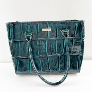 Kate Spade Teal Croc-Embossed Patent Leather Tote